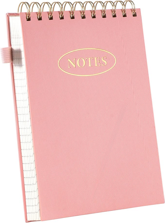 Yoment Top Spiral Notebook 240 Pages Leather Steno Pads 6x9 Top Bound Spiral Notepad 100 GSM College Ruled Notebook Left Handed Notebooks for Work School Office, Pink