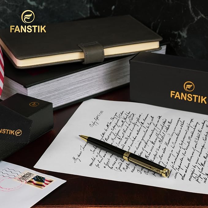 Customized Black & Gold Luxury ballpoint pen (Made In USA) fancy gift set for women, Real 24K Gold Plating, Professional executive pen gift set for men (Lux Custom-BallPoint Black-Gold)