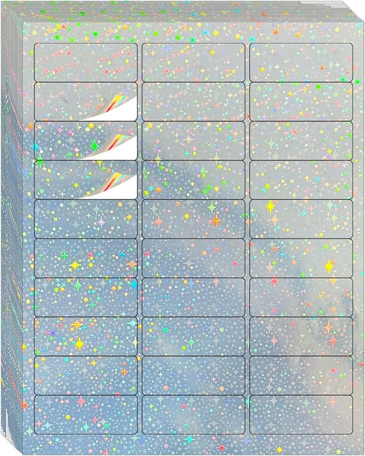 STARLIBOO 1" x 2-5/8" Address Labels- Holographic Color Stickers for Laser/Inkjet Printer mailing Labels 8.5"×11"- Holographic Star