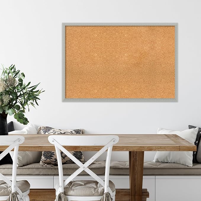 Amanti Art Natural Cork Board for Wall, 26x38 Vision Board with Silver Wood Frame, Large Corkboard Office Decor for Home Organization, Casual Corkboard Pinboard to display items for home organization