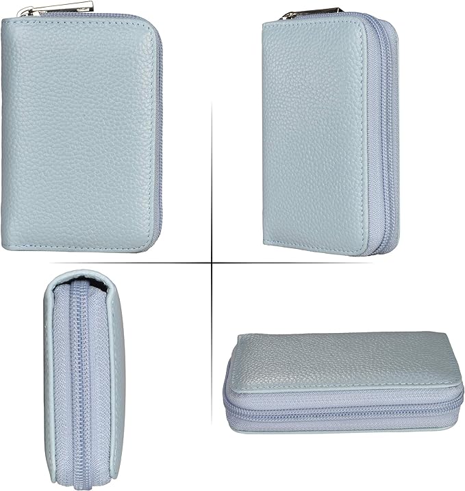 Easyoulife Genuine Leather Credit Card Holder Zipper Wallet With 26 Card Slots