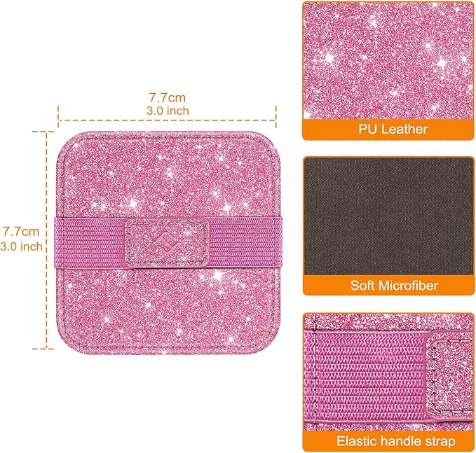 Fintie Screen Cleaning Pad, [4 Pack] Soft Cloth Wipes Screen Cleaner with Elastic Strap for iPad, iPhone, MacBook, Tablets, Laptop (Glitter Pink/Black)