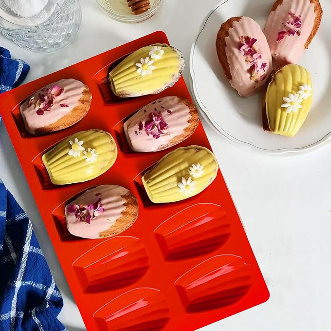 Madeleine Pans for Baking, Non-stick Silicone Madeleine Cookies Trays for Baking, 3Pcs Shell Shape Madeleine Mold Cake Pans (Regular(10-Cavity))