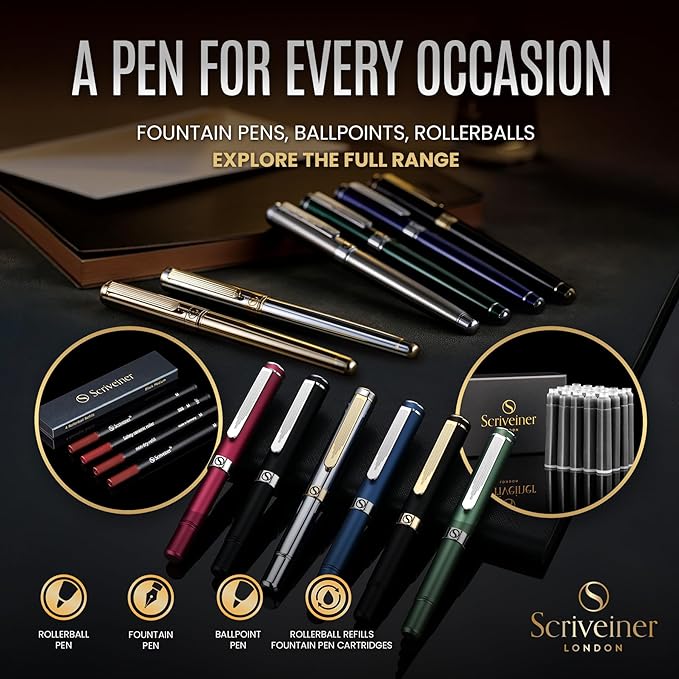 Scriveiner Personalized Midnight Blue Pen - Stunning Blue Lacquer Luxury Pen, Chrome Finish, Schmidt Ink Refill, Best Engraved Ball Point Gift Set for Men & Women, Custom Name Engraving