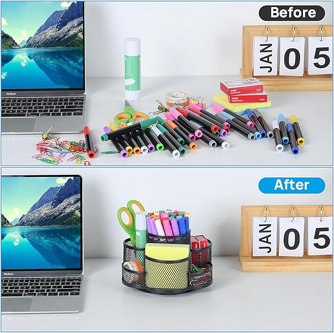 Pen Holder for Desk, 360 Rotating Pencil Holder, Cup Holder for Desk Office, Desk Organizers and Accessories in Black