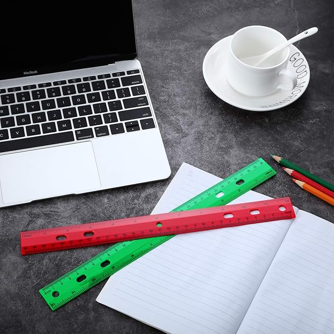 Chuangdi 20 Pieces 12 Inch Rulers Bulk Plastic Colorful Rulers for Kids Student Classroom School Office(6 Hole,Solid Color)