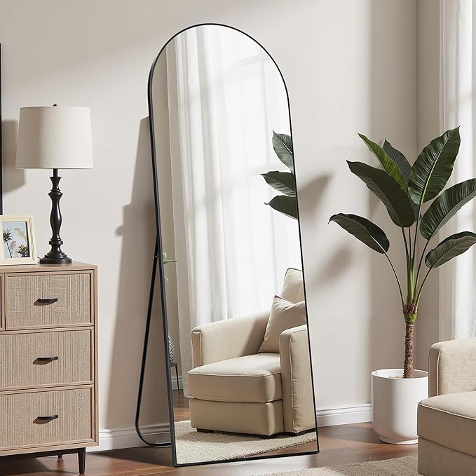 Arched Full Length Mirror, 64"×21" Floor Mirror with Stand, Large Full Length Mirrors for Home Wall Decor, Arched Mirrors for Bedroom Cloakroom Decor - Black