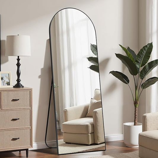 Arched Full Length Mirror, 64"×21" Floor Mirror with Stand, Large Full Length Mirrors for Home Wall Decor, Arched Mirrors for Bedroom Cloakroom Decor - Black