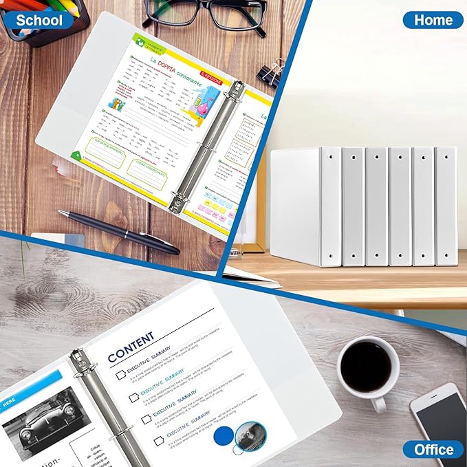 1.5 Inch 3 Ring Binder, 1-1/2“ Binder with 2 Interior Pockets, Durable White View Binders, Clear View Cover, Holds up to 325 Sheets US Letter Size, Perfect for Office/Home/School.（6 Pack）