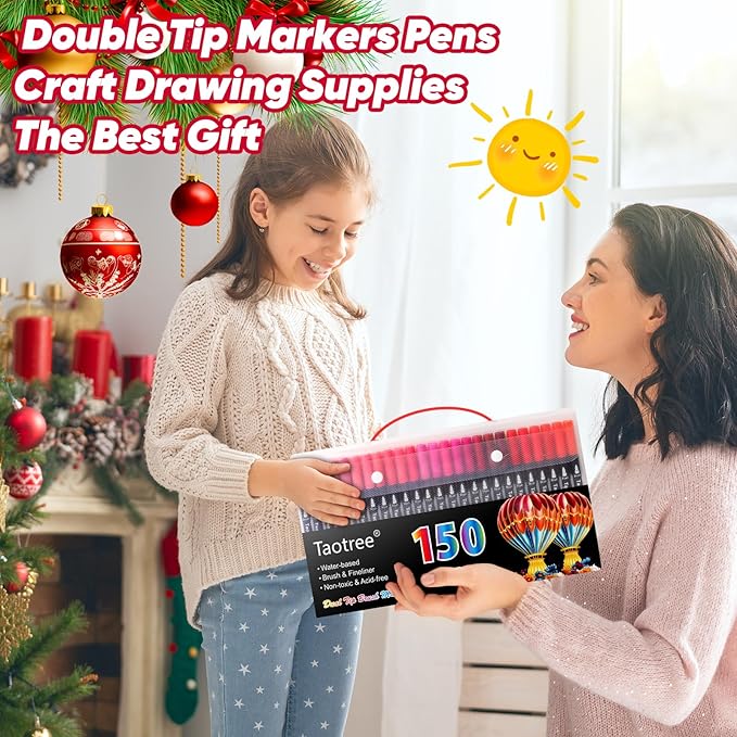 Taotree 150 Colors Dual Tip Art Markers Pens for Kids Adult Coloring Book, Artist Fine & Brush Tip Coloring Markers Drawing Pen for Journaling Note Taking Lettering Calligraphy Craft Art Supplies Set