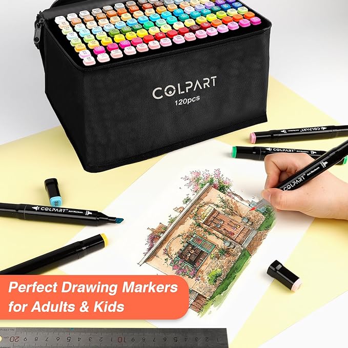 120 Colors Alcohol Markers Brush Tip Dual Tip Art Markers for Kids Marker Pens with Pen Holder and Case for Adult Coloring Painting Perfect for Painting,Sketching and Drawing Christmas Gift