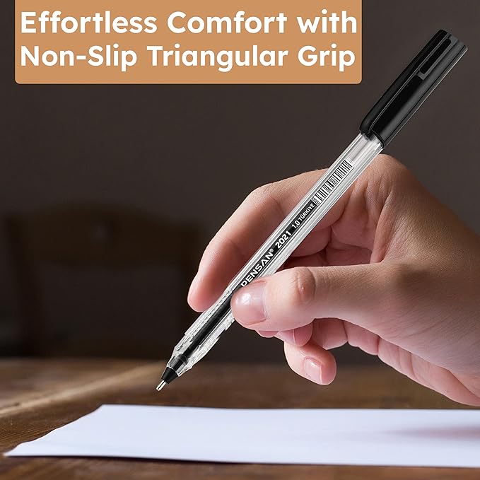 Black Ballpoint Pens,1.0 mm Medium Point, Black Pens, Ergonomic Triangle Grip, Smooth Writing, 150-Count Pack of Bulk Pens