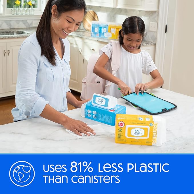 Nice 'N Clean Disinfecting Surface Wipes 72ct | Cleans & Disinfects Home & Kitchen Surfaces | Lemon Scent