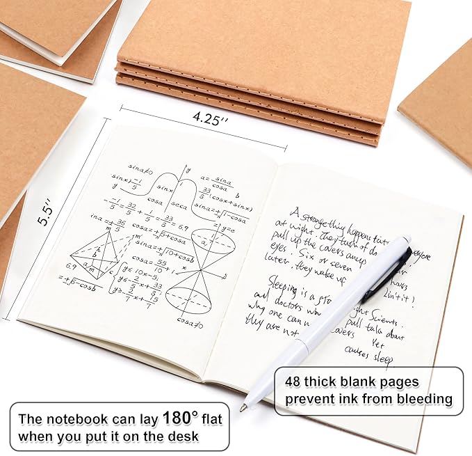 feela 170 Pack Blank Kraft Notebooks, Unlined Sketchbook Mini Cute Note Pad for Drawing Writing, Journal Bulk For Kids Students Office School Supplies, A6, 48 Pages, 4.25” X 5.5”, Black and Brown