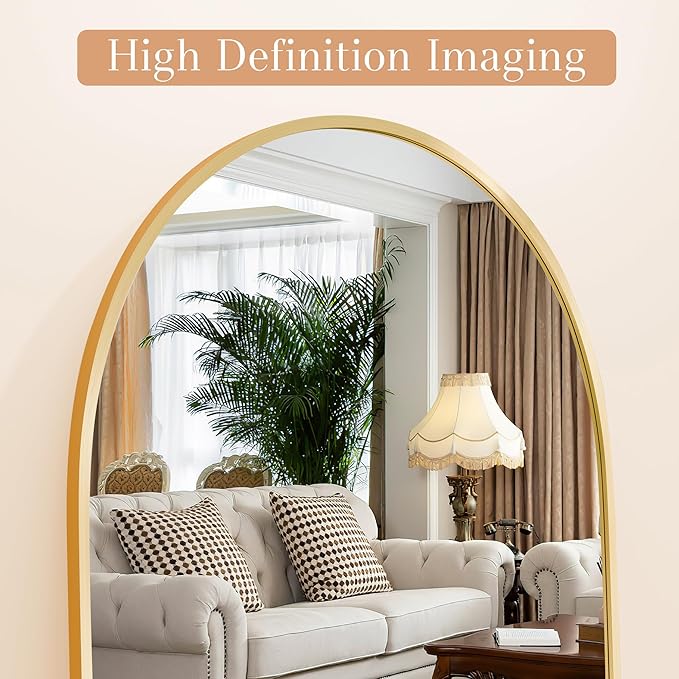 Arched Full Length Mirror, 58" x 18" Floor Mirror with Stand – Shatterproof Tempered Glass, Modern Aluminum Frame, Multi-Mount for Bedroom, Living Room, Gym, Gold