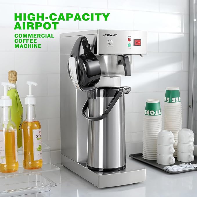 Auto-Filling Commercial Airpot Coffee Brewer 2.2L/74oz Dirp Coffee Maker Machine with 24 Hours Hot Thermal Carafe Stainless Steel Pour Over Coffee Dispenser 120V/1450W for Restaurant Office