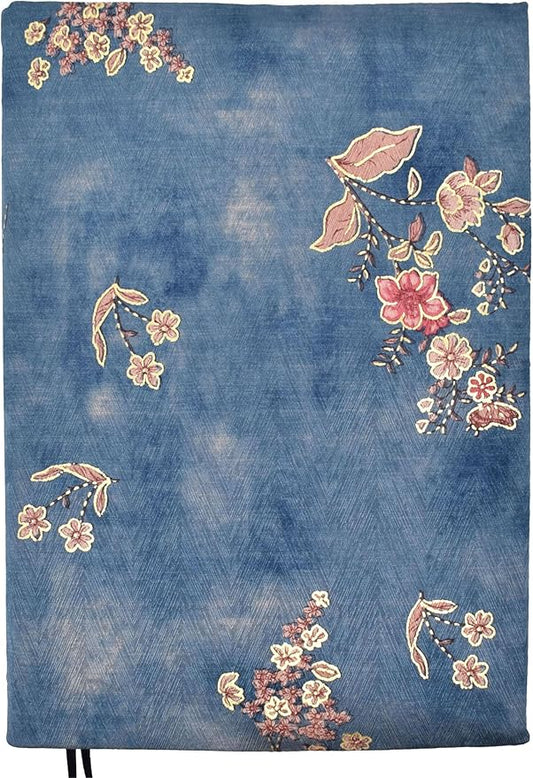 BLBMH Book Covers for Paperbacks Fit for 5.5x8.5 inch Adjustable Book Jacket Cover for Women Over 15 Soft Cloth Protector for Bible Novels Notebook Journal Book Lovers Gifts - Flower 3 Blue 8.5in
