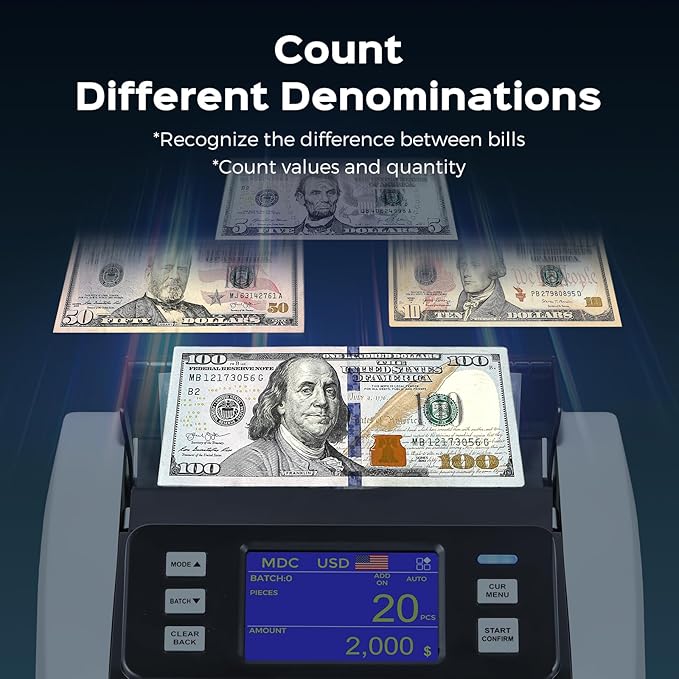 Bonvoisin Money Counter Machine Mixed Denomination, Cash Counter Machine with Counterfeit Detection, Bill Counter with Batch, ADD and Count Mode