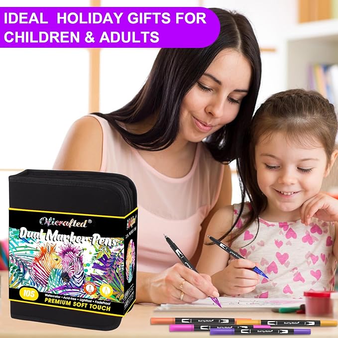 Brush Pens, 105 Colors Dual Tip Markers for Adult Coloring Books, Note Taking and Lettering