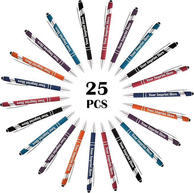 Up to 500 Pcs Custom Pens Bulk | Rainbow of Colors | Soft-Touch Metal Black Ink Personalized with Name or Message (Assorted, 25 pcs)