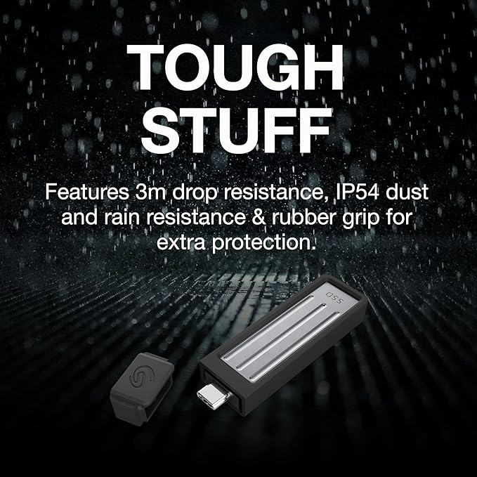 Seagate Ultra Compact 1TB, Portable SSD, 1000MB/s, USB-C, USB 3.2 Gen2, IP54 Water Dust and 3m Drop Resistant, Windows/Mac/iPhone/iPad/Android Phone/Tablet/PS4/PS5/Xbox Compatibility (STMX1000400)