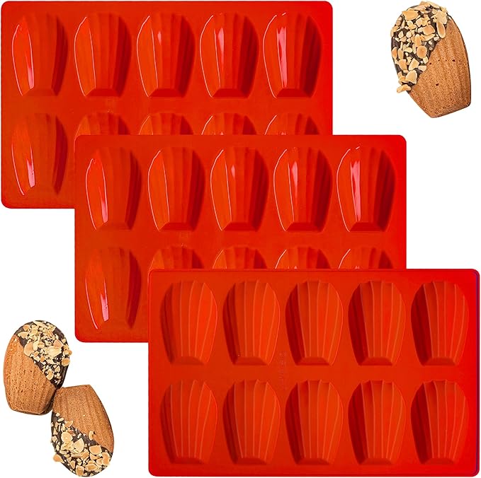 Madeleine Pans for Baking, Non-stick Silicone Madeleine Cookies Trays for Baking, 3Pcs Shell Shape Madeleine Mold Cake Pans (Regular(10-Cavity))