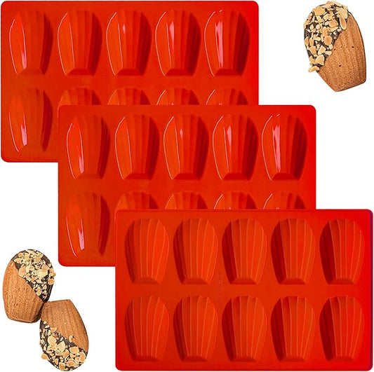 Madeleine Pans for Baking, Non-stick Silicone Madeleine Cookies Trays for Baking, 3Pcs Shell Shape Madeleine Mold Cake Pans (Regular(10-Cavity))