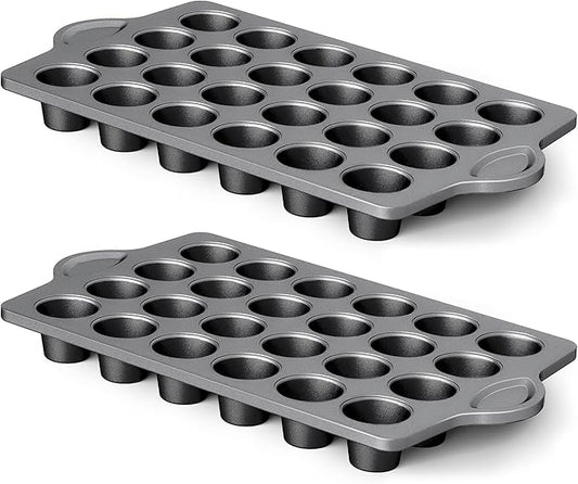 HONGBAKE mini muffin pan nonstick 24, Cupcake Tin for Baking, Commercial Small Cup Cake Tray for Cheesecake, 1.8dia, Heavy-duty, Gray