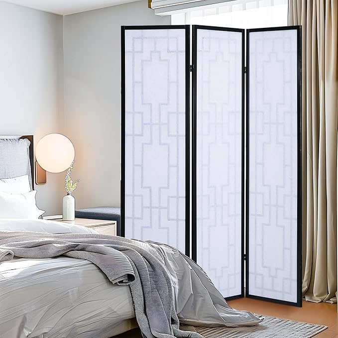 NicBex Room Divider 3 Panel Room Dividers with Geometric Lattice Design Partition Room Dividers and Folding Privacy Screens Wall Divider for Office, Room Separation,70" W x 0.8" D x 70.3" H, Black