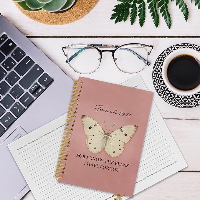 Vintage Butterfly Christian Spiral Notebook, for I Know the Plans I Have for You Bible Journaling Notebooks for Women, Religious Faith Hardcover Journals for Office 160 Pages 5.5 x 8.3 Inch