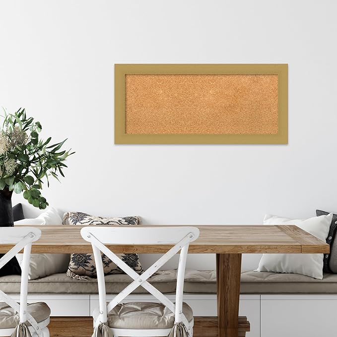 Amanti Art Natural Cork Board for Wall, 16x34 Vision Board with Gold Frame, Medium Corkboard Office Decor for Home Organization, Casual Corkboard Pinboard to display items for home organization