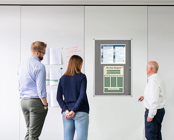 Lockable Enclosed Bulletin Board with 36x24 Acrylic Display Case – Aluminum Frame Notice Board with Self-Healing Felt Surface – Wall-Mounted for School, Office & Public Areas