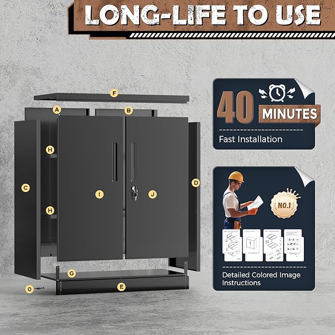 INTERGREAT 36" Metal Cabinets with Lock,Lockable Metal Cabinet Storage with Doors and Shelves for Garage,Black Locking Garage Storage Cabinets