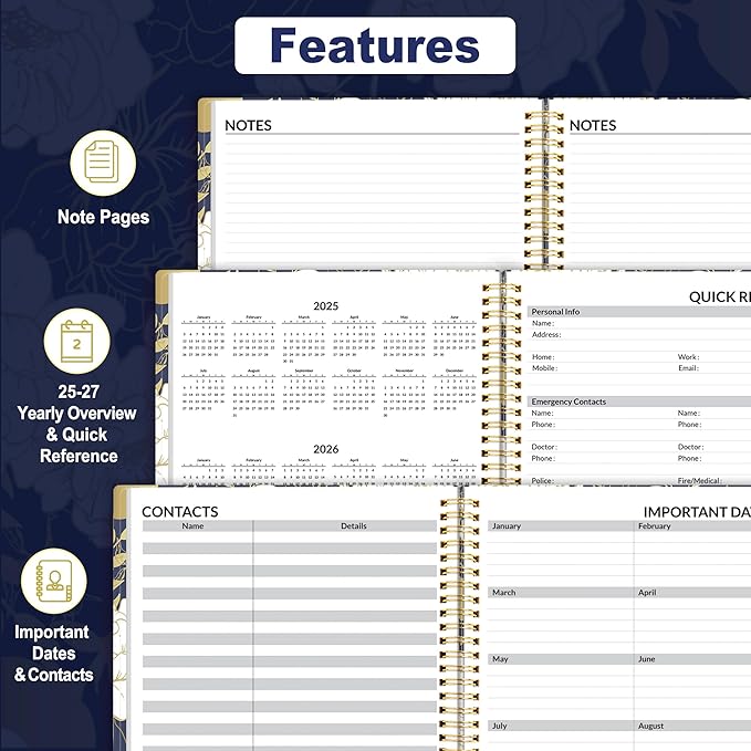 SUNEE 2025-2026 Appointment Book, Quarter-Hourly, Weekly & Monthly - from July 2025 to June 2026, 6.4"x8.3" Academic Planner, Flexible Cover, Note Pages, Pockets, Bookmark, Spiral Binding, Vintage