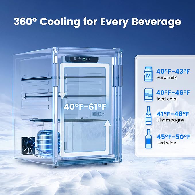 Wine Cooler, 26 Bottle 95 Can Mini Wine Fridge with Clear Glass Door for Beer Soda Water Drink, Small Wine Cellar Beverage Refrigerator for Bedroom Office Home Bar Dorm, 2.6 Cu.Ft