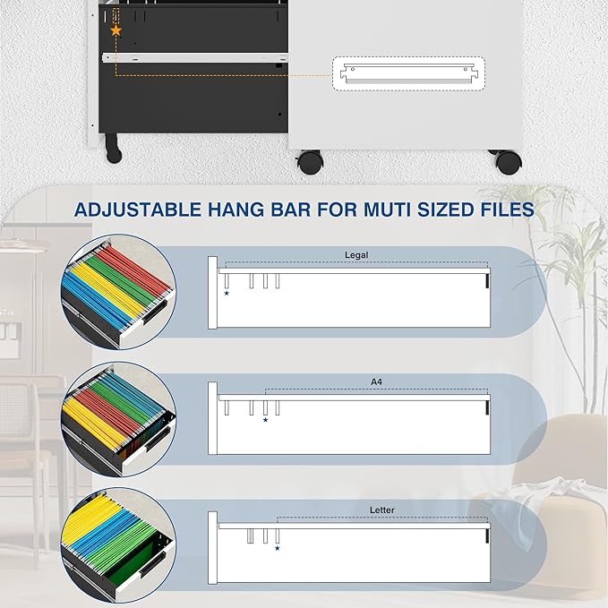 3 Drawer Vertical File Cabinets, Mobile Filling Cabinet with Lock for Legal/Letter Size, Pre-Built Office Storage File Cabinet with Wheels Under Desk - Fully Assembled
