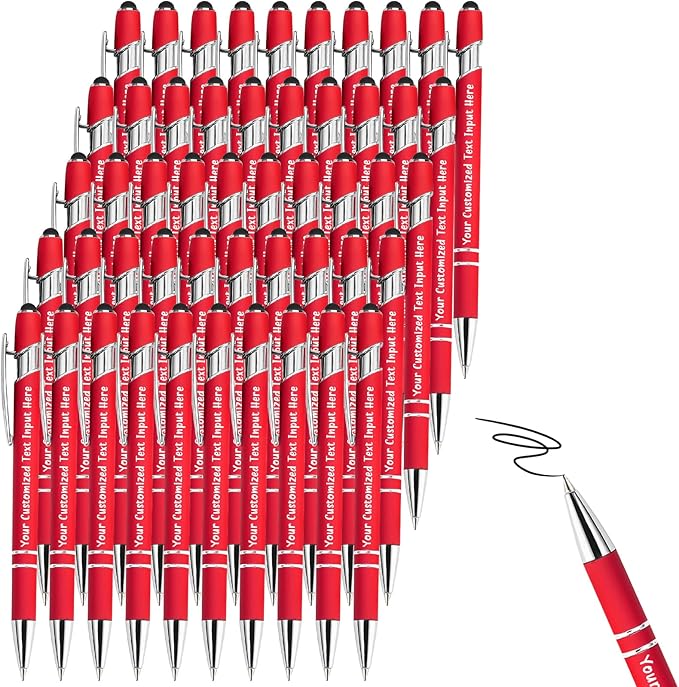 Up to 150 Pcs Personalized Ballpoint Pen Custom Pens Free Engraved Bulk with Name Logo Soft Black Ink Stylus with Touch Metal Office Gift for Anniversaries Graduations Birthdays