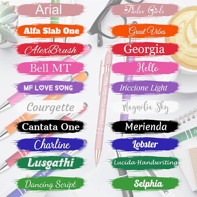 Personalized Pens Bulk 100 with Name Custom Engraving Ballpoint Pens with Stylus Tip Customized Smooth Writing Pens Personalized Gifts for Anniversary Birthday or Graduation(Blue,Black Ink)