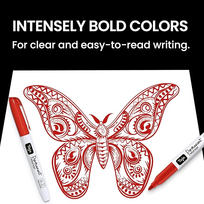 Permanent Markers Fine Tip, 30 Pack Red Quick-Drying and Fade-Resistant Permanent Markers Bulk Set for Writing and Drawing on Wood, Plastic, Metal, Glass, Stone, Ideal for Office School Supplies