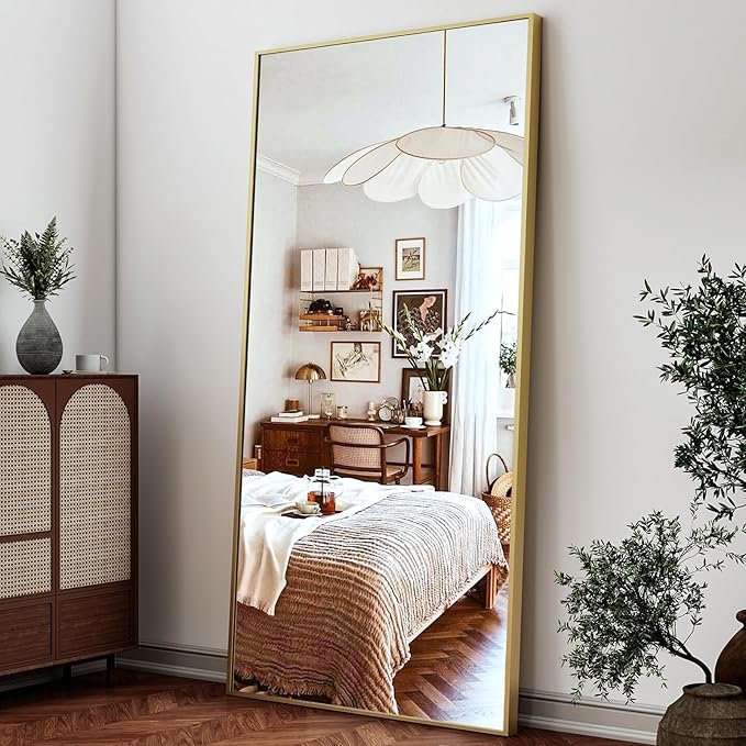 26"x71" Full Length Mirror, Adjustable Standing/Wall Mounted Floor Mirror for Bedroom, Living Room, Entryway, Large Gold Leaning Mirror with Shatterproof Glass