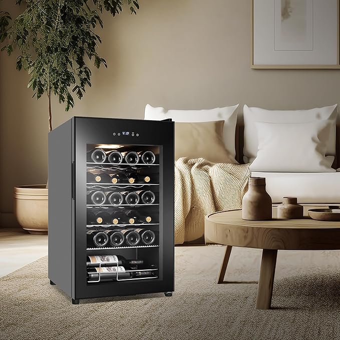 24 Bottles Wine Cooler Refrigerator, Small Wine Fridge Mini Wine Fridge Countertop with Glass Door Wine Cellars for Red Wine, Champagne, Dry White Wine, Sparkling Wines