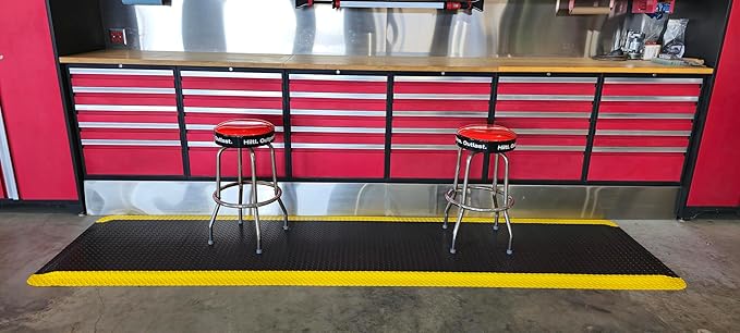 Rhino Mats, American Classic Diamond Anti-Fatigue Mats, Industrial Ergonomic Comfort Standing Mat for Work, Home, Garage, Office, Kitchen or Anywhere (Black/Yellow 1" Thick, 2 FT. x 25 FT.)