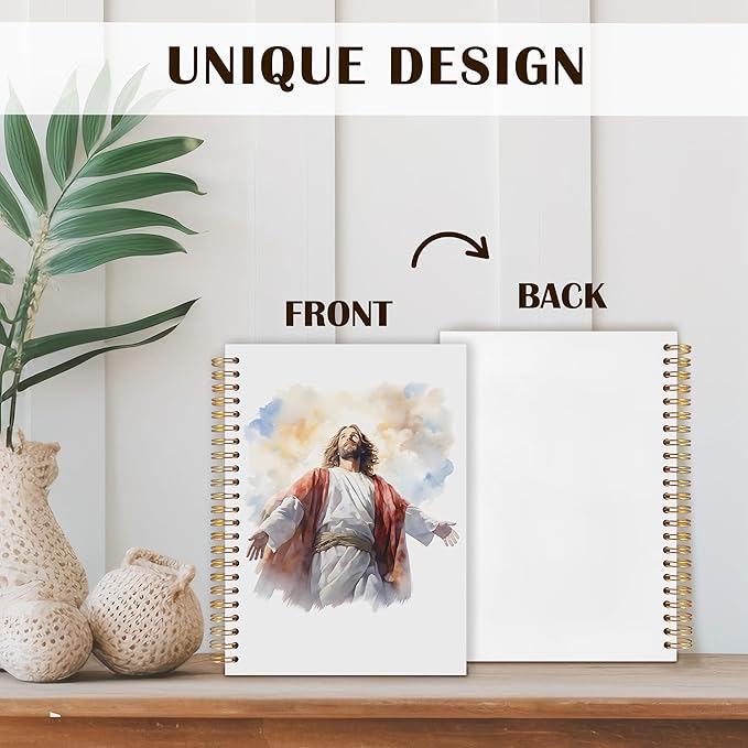 Qabliqo Jesus Christian Spiral Notebooks, Watercolor Jesus Journals for Writing, Christian Journal for Women Men, Faith Based Gifts, Retro Religious Notebook for Note Taking, 5.5x8.3 Inch