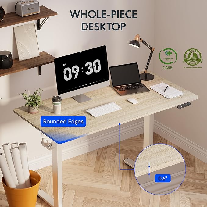 FLEXISPOT EN1 One-Piece Standing Desk, 40 x 24 Inches Electric Height Adjustable Desk for Home Office (White Frame + White Wood Grain Desktop)