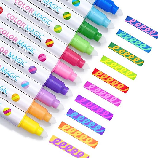 JoyCat 10 Color Changing Highlighter Pens,Dual Tip Magic Markers,Assorted Fluorescent Colors for Art Journaling,Note Taking&School Office Journaling Supplies,No Bleed,Ideal gift&marker for Kids&Adult