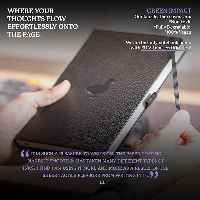 Dingbats* Wildlife Grid Journal Notebook A5 - Vegan Leather Hard Cover, Ideal for Work, Travel - Pocket, Elastic Closure, Bookmark