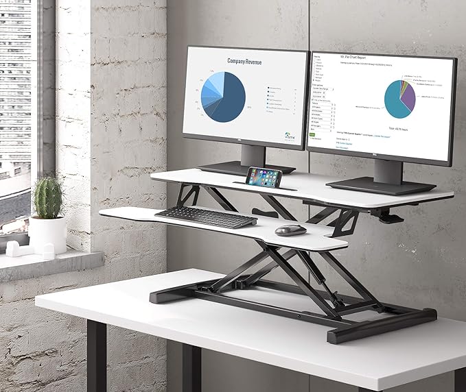 FITUEYES Height Adjustable Standing Desk 36” Wide Sit to Stand Converter Stand Up Desk Tabletop Workstation for Dual Monitor Riser FSD309103WW