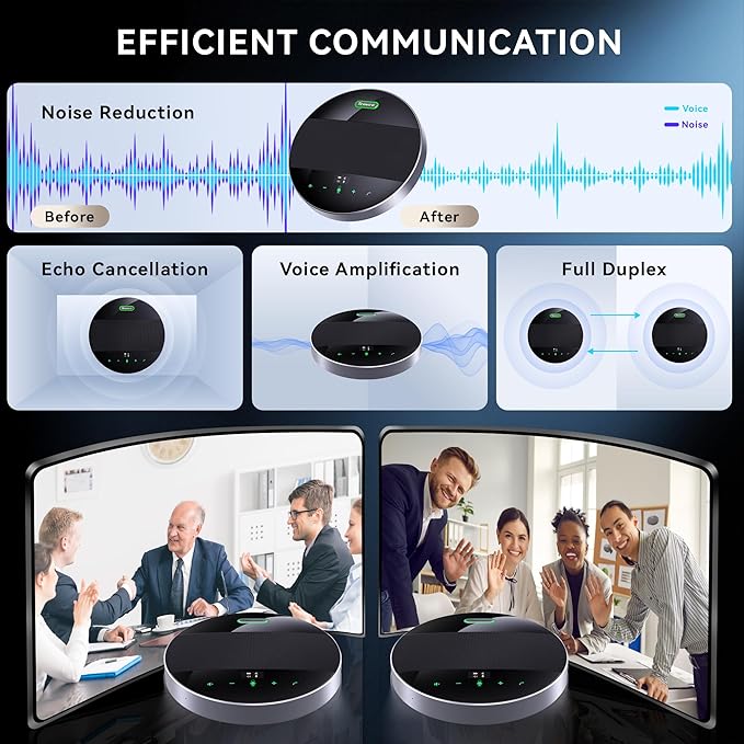 Tenveo MagiCall-EX Bluetooth Conference Speakerphone, Daisy Chain/Use Alone up to 30 attendees, Bluetooth/Wireless/USB Microphone, 360°Voice Pickup Noise Cancelling for Conference Call Large Meeting