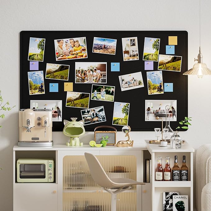 MaxGear Extra Large Bulletin Board 60" x 36", Foldable Felt Board Vision Board Supplies, Cork Board for Office, Home, School, Small Pin Boards for Walls Decorative Display Board Black