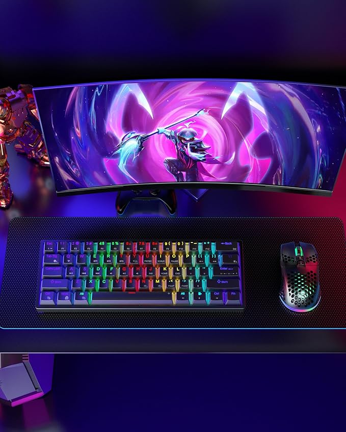 SM600 Honeycomb Shell Gaming Mouse Wireless,8000 DPI Tri-Modes BT5.1/2.4G Wireless/Type-C Wired Gamer Mouse with 2 Side Buttons, Macro Programmable and RGB Light for PC/Mac/Laptop,Black